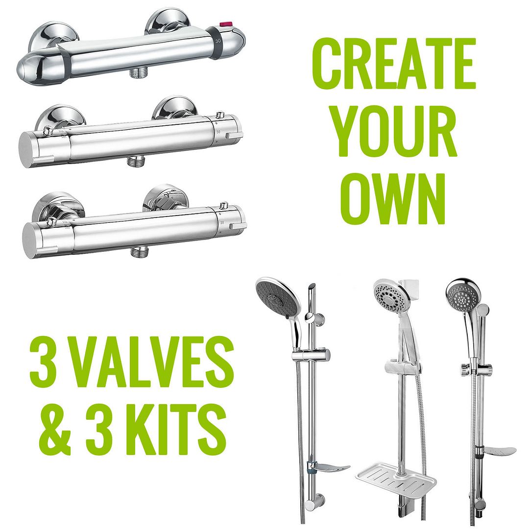 Modern Exposed Chrome Thermostatic Bar Shower Mixer Valve Shower Kit